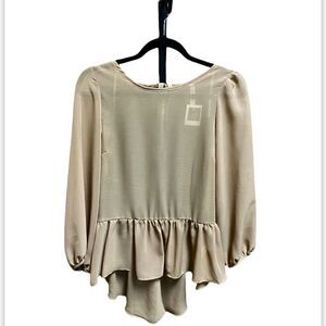 Manito Taupe 3/4 Sleeve Peplum Blouse NWT